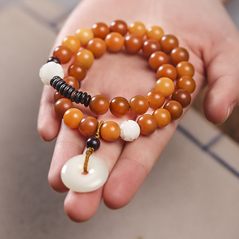 Buddha Stones Cyan Bodhi Seed Lotus Jade Peace Buckle Wisdom Double Wrap Armband - image 16