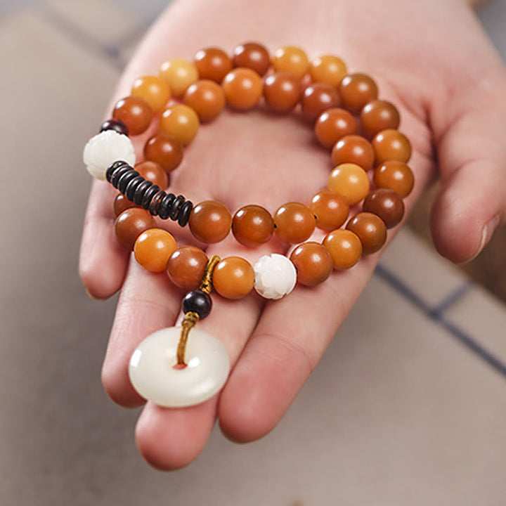 Buddha Stones Cyan Bodhi Seed Lotus Jade Peace Buckle Wisdom Double Wrap Armband - image 16