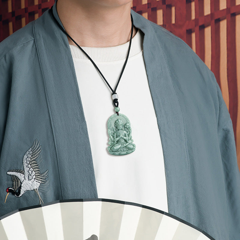 Vierarmige Avalokitesvara-Amulett-Segen-Halskette aus natürlicher Jade - image 2
