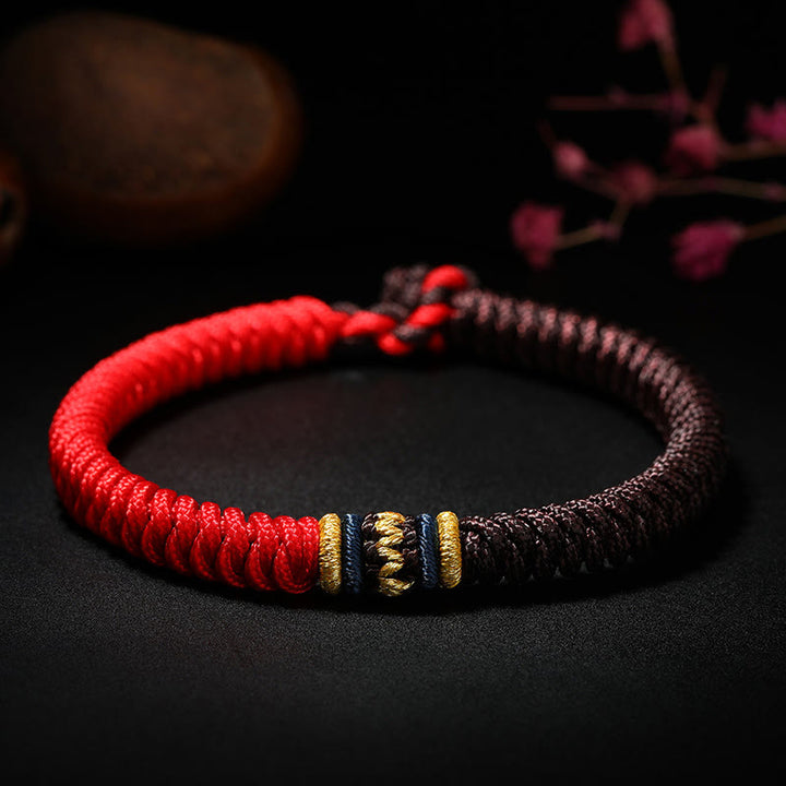 Buddha Stones, tibetisches handgefertigtes mehrfarbiges Faden-King-Kong-Knoten-Stärke-Geflecht-Schnur-Armband - Rotbraun - 19cm - image 6