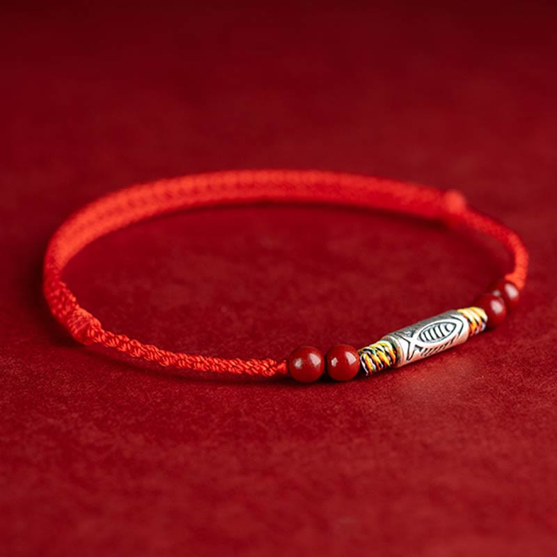 Buddha Stones Handgefertigtes geflochtenes Armband/Fußkettchen aus 925er Sterlingsilber mit Koi-Fisch- und Zinnoberperlen - image 2