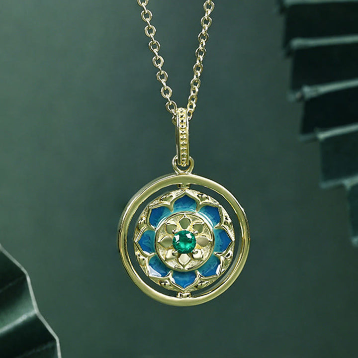 Buddha Stones 925 Sterling Silber Lotusblume Floral Zirkon Erleuchtung drehbarer Halskettenanhänger - image 2