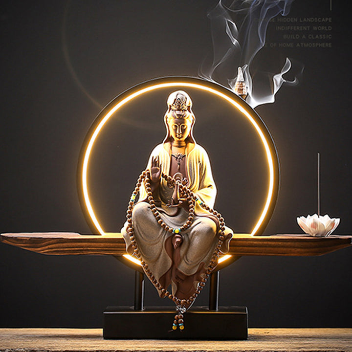 Buddha Stones Buddha Avalokitesvara Keramik Lotus Entspannung Räuchergefäß Dekoration