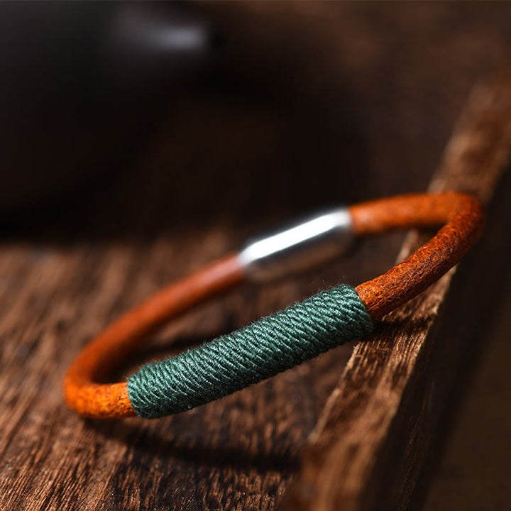 Armband mit Buddha Stonesn, tibetischem Leder, handgefertigt, fünf Elemente, Glücksgeflecht, Schnalle - Grün (Holz) - 19 cm - image 1