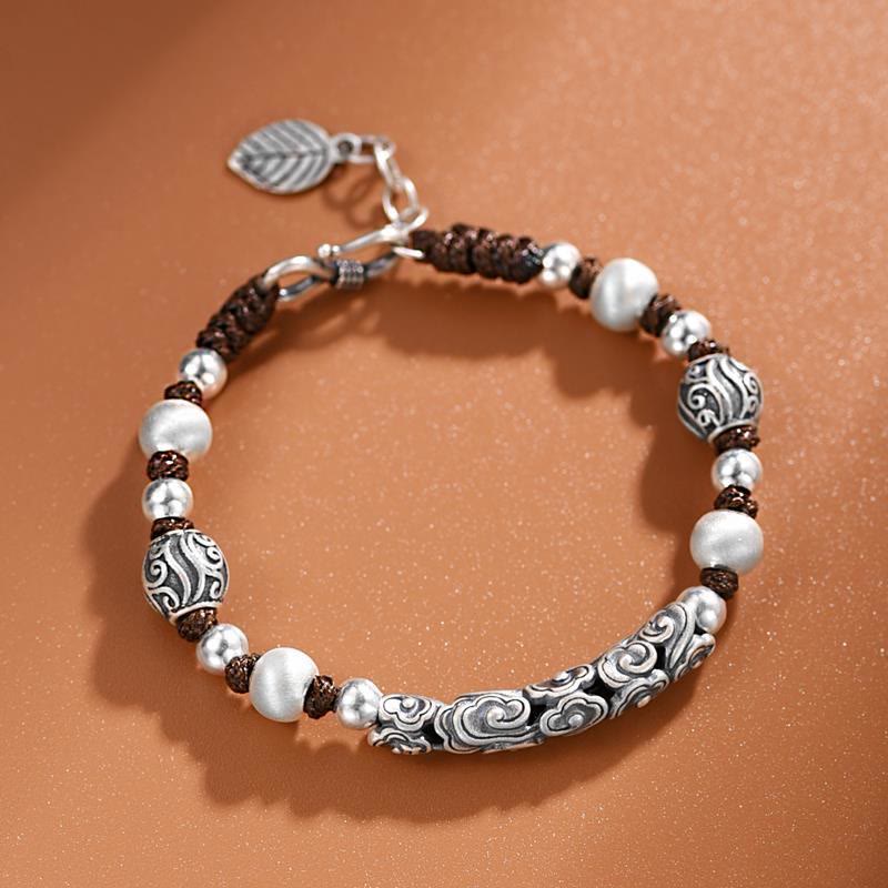 Buddha Stones Tibet Handgefertigtes Kupfer 999 Sterling Silber Glückswolken-Reichtum-Schnur-Armband