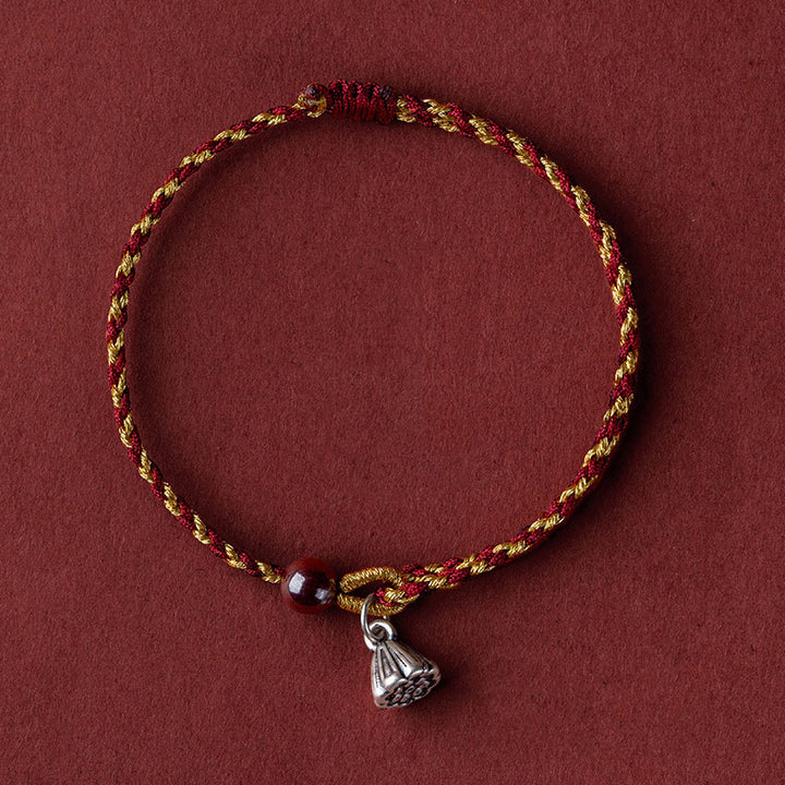 Buddha Stones Handgefertigtes Lotus-Armband aus Rotgold mit Zopfmuster, Motiv: Lotus Peace And Joy