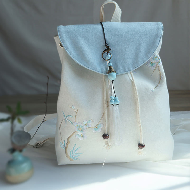 Handgemachter, bestickter Canvas-Rucksack mit Buddha Stones und großer Kapazität