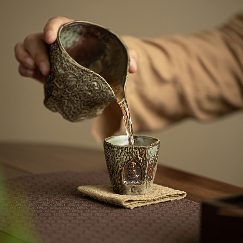 Buddha Stones Vintage-Teetasse in Dunhuang-Farbe, Buddha-Gravur, Kung-Fu-Teetasse