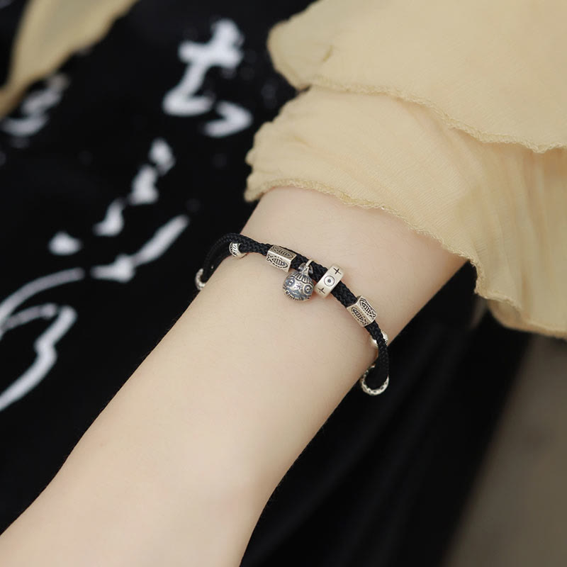 Buddha Stones 925 Sterling Silber Gold Schlucktier Koi Fisch Reichtum Handgefertigtes geflochtenes Armband - Schwarz (Handgelenkumfang 16-18 cm) - image 4
