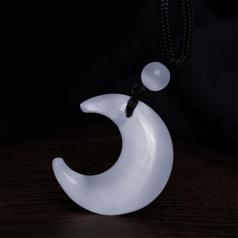 Buddha Stones Natürlicher Silberglanz Obsidian Selenit Kristall Halbmond Yin Yang Paar Schutz Halskette Anhänger - image 14