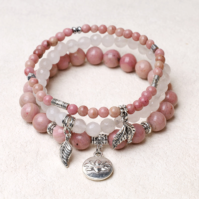 Buddha Stones 3-teiliges Armband aus natürlichem Quarzkristall mit Perlen und Heilenergie, Lotus