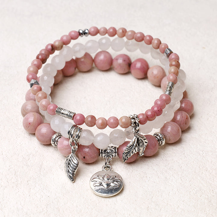 Buddha Stones 3-teiliges Armband aus natürlichem Quarzkristall mit Perlen und Heilenergie, Lotus