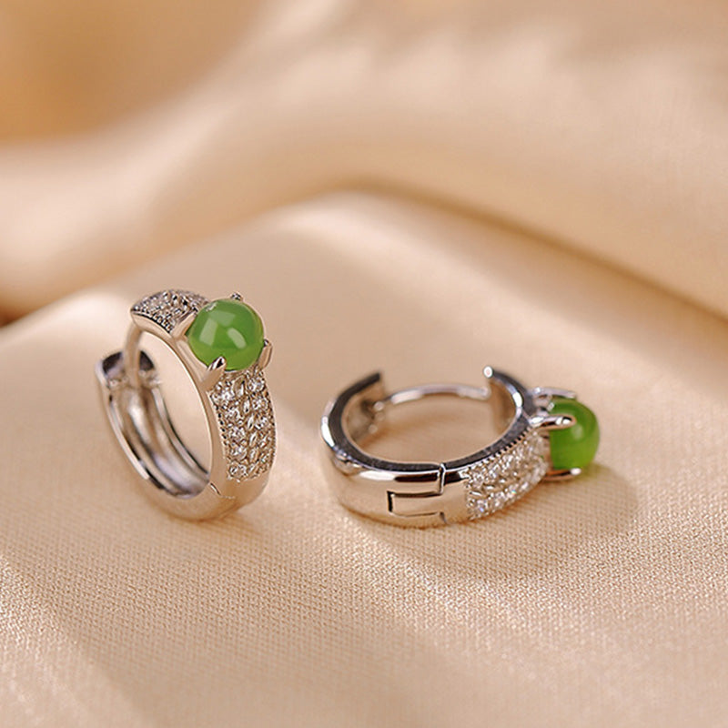 Buddha Stones 925 Sterling Silber Runde Cyan Jade Success Ohrstecker - image 5