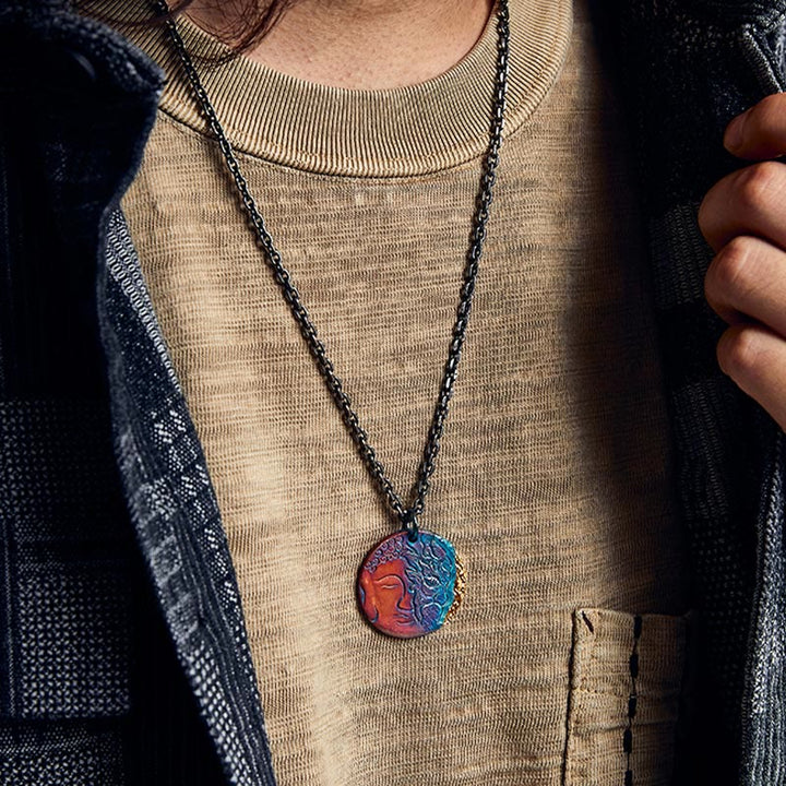 Buddha Stones 999 Sterling Silber 24K Gold Halb Dämon Halb Buddha Mitgefühl Halskette Anhänger - image 12