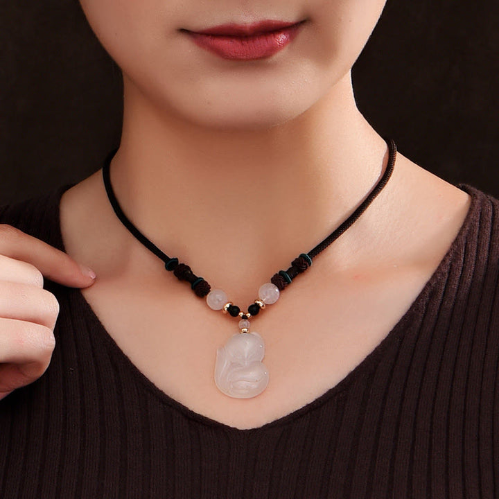 Buddha Stones Chalcedon Fuchs rosa Kristallperle Harmony String Halskette Anhänger - image 3