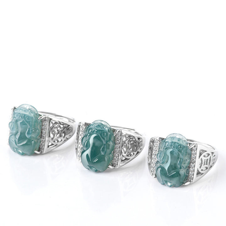 Buddha Stones 925 Sterling Silber Fengshui Reichtum Wohlstand Jade PiXiu Glücksring - image 16