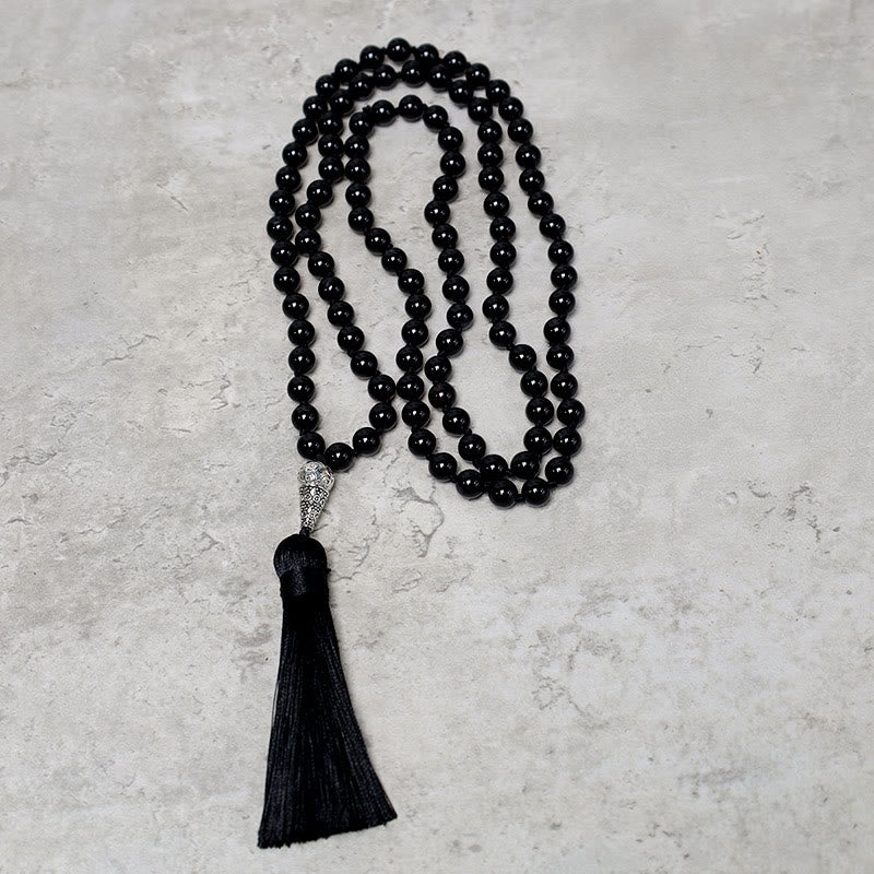 Buddha Stones 108 Mala Black Onyx Perlen Yoga Meditation Gebetsperlen Halskette