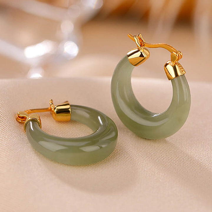 Buddha Stones Runde Jade Cyan Jade Wohlstand Glück Tropfen Ohrringe - image 12