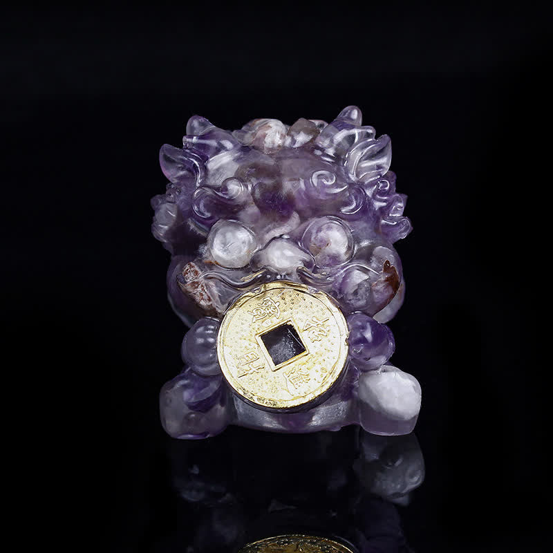 Buddha Stones, handgefertigt, niedlich, PiXiu, Goldmünze, Kristall, Fengshui, Energie, Reichtum, Glück, Heimdekoration - Amethyst - image 18
