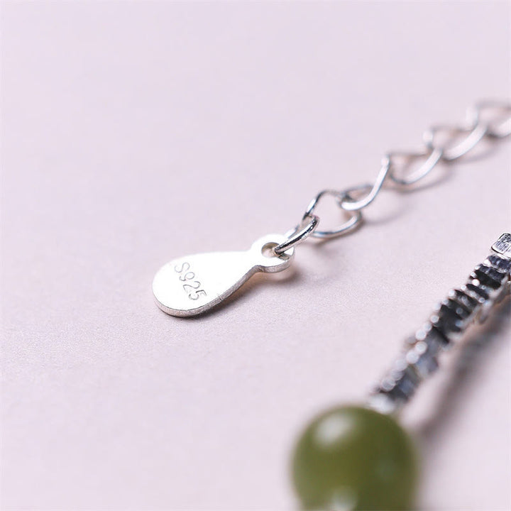Buddha Stones 925 Sterling Silber Hetian Jade Perlen Glückskettenarmband - image 3