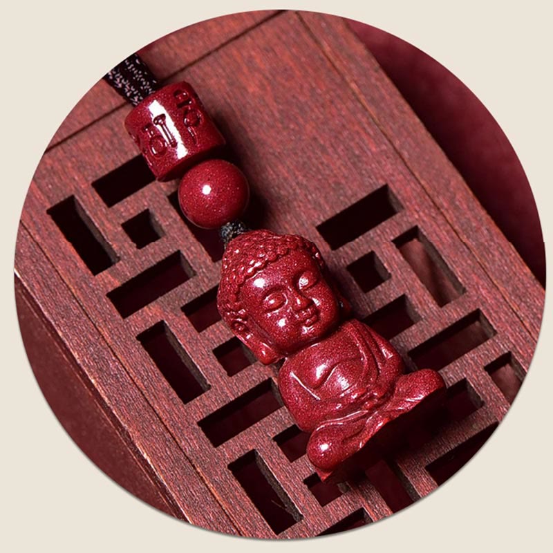 Buddha Stones, natürlicher Zinnober-Buddha-Muster, Om Mani Padme Hum, Segensschnur, Halsketten-Anhänger