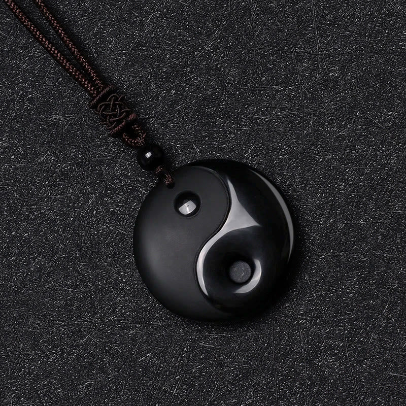 Buddha Stones, schwarzer Obsidian, Taoismus, fünf heilige Berge, Mantra mit neun Charakteren, geschnitzte Reinigung, Yin-Yang-Halskettenanhänger - image 5
