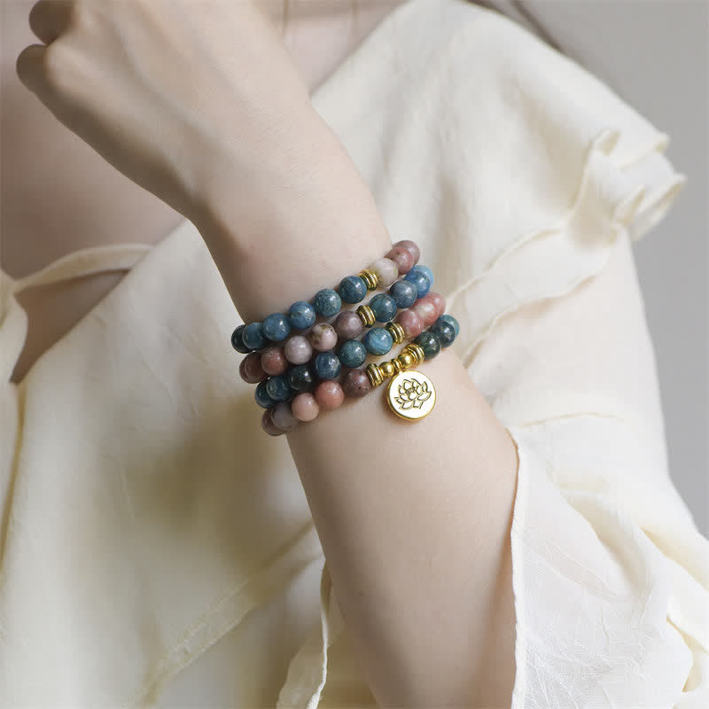 Buddha Stones, Lapislazuli, Picasso-Jaspis, Amazonit, Rhodonit, Apatit, Lotus-Gebetsperlen-Armband - image 15