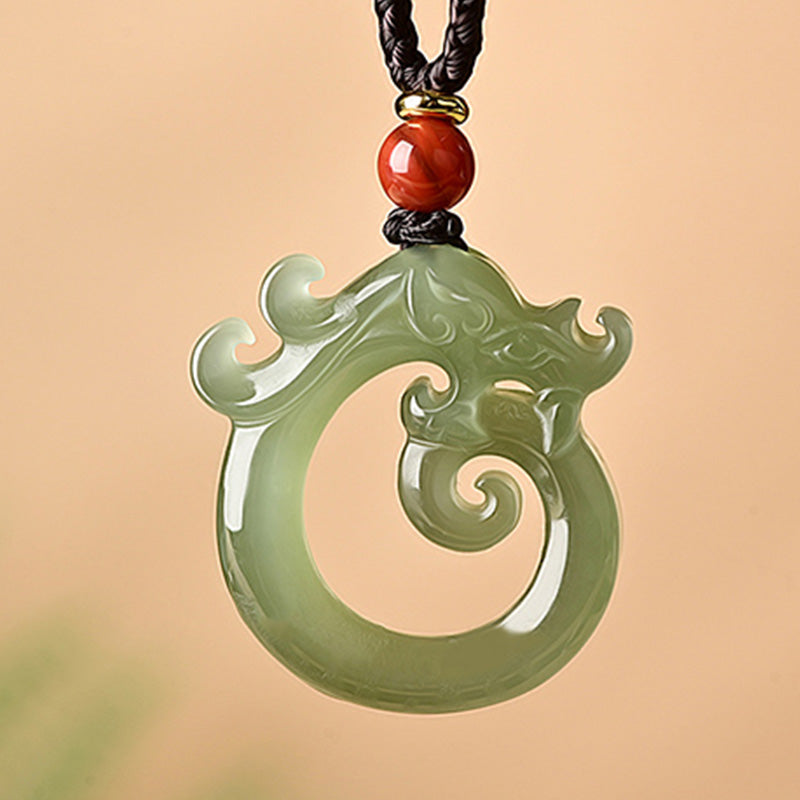 Buddha Stones, Weiß Jade, Cyan-Jade, Drachenschutz-Halskette, Schnur-Anhänger - image 4