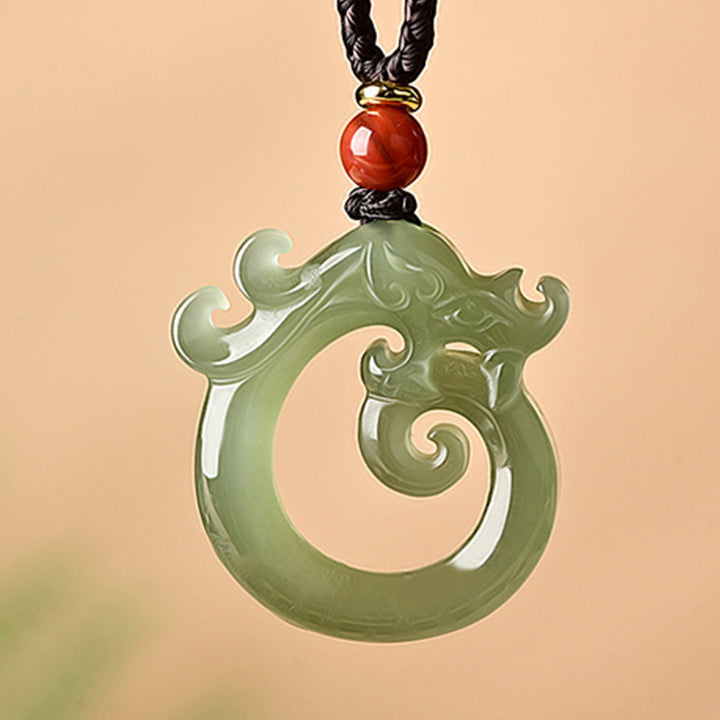 Buddha Stones, Weiß Jade, Cyan-Jade, Drachenschutz-Halskette, Schnur-Anhänger - image 4