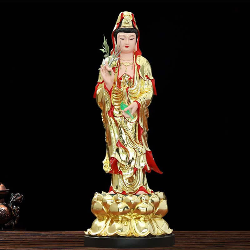 Chenrezig Bodhisattva Avalokitesvara Figur Harmonie Harz Statue Heimdekoration - Gold - image 4