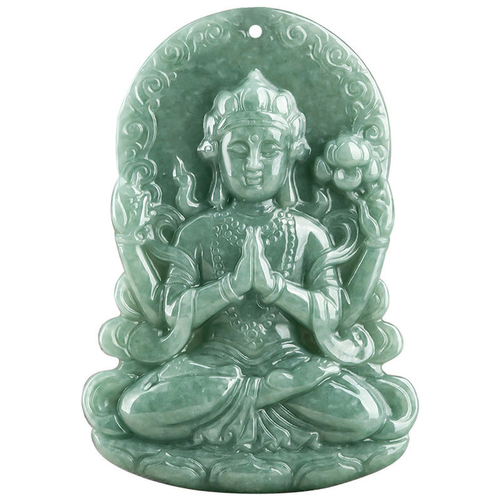 Vierarmige Avalokitesvara-Amulett-Segen-Halskette aus natürlicher Jade - image 10