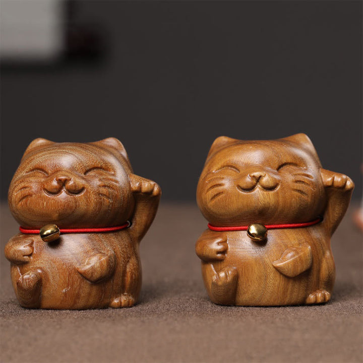 Buddha Stones Green Sandelwood Small Mini Cute Lucky Cat Peace Dekorationen