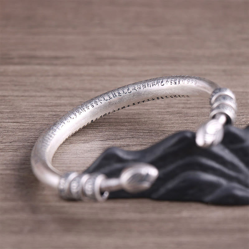 Buddha Stones 999 Sterling Silber Herz Sutra Om Mani Padme Hum Gravur Frieden Reinheit Armband Armreif - image 3