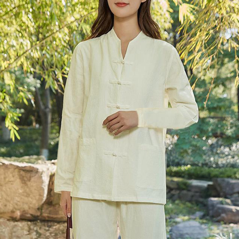 Spirituelle Zen-Praxis, Yoga, Meditation, Gebetsuniform, Baumwoll-Leinen-Kleidung, Damen-Set - Beige - US18, UK/AU22, EU50 (6XL) - image 13