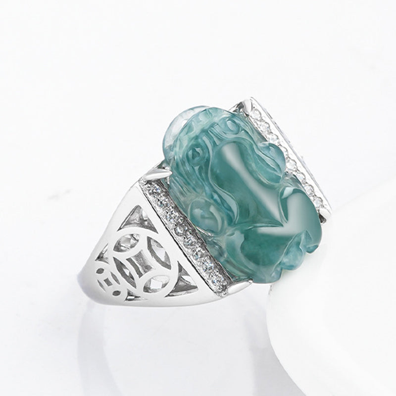 Buddha Stones 925 Sterling Silber Fengshui Reichtum Wohlstand Jade PiXiu Glücksring - image 8
