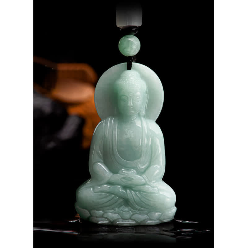 Buddha Stones Amitabha Buddha Jade Amulett Mitgefühl String Halskette