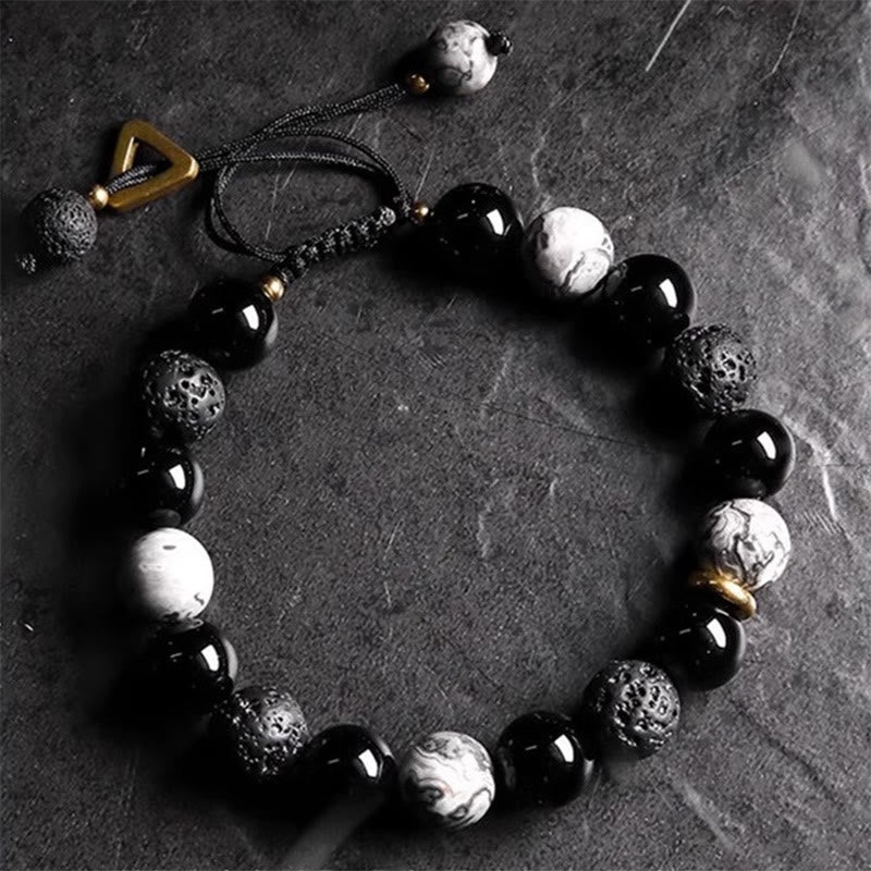 Buddha Stones Armband aus schwarzem Obsidian, Lavastein, Yin-Yang-Stärke - image 0
