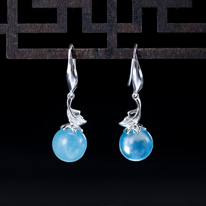 Buddha Stones 925 Sterling Silber natürliche Aquamarin Blatt Blume Frieden Ohrringe Halskette - Blatt-Aquamarin-Ohrringe - image 0
