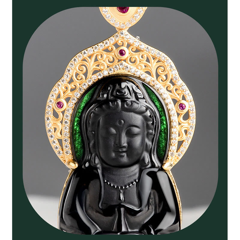 Buddha Stones 925 Sterling Silber natürliche schwarze Jade Kwan Yin Avalokitesvara Reichtum Halskette Anhänger - image 6