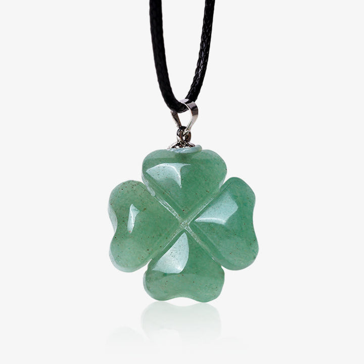 Buddha Stones 925 Sterling Silber grüner Aventurin vierblättriges Kleeblatt Glück Leder Seil Halskette Anhänger