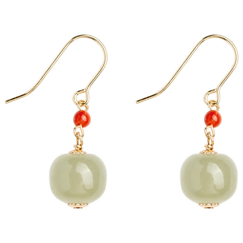 Buddha Stones 925 Sterling Silber vergoldet 14 Karat Gold Hetian Jade roter Achat Glück Tropfen Ohrringe - image 13