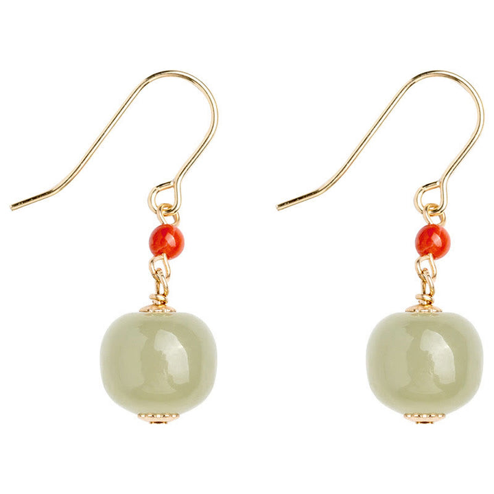 Buddha Stones 925 Sterling Silber vergoldet 14 Karat Gold Hetian Jade roter Achat Glück Tropfen Ohrringe - image 13