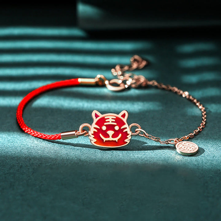 Buddha Stones 925 Sterling Silber Farbwechselndes chinesisches Sternzeichen Glücksschutz Rotes Kettenarmband - image 8