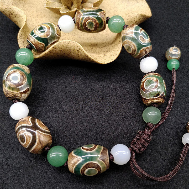 Buddha Stones Tibetisches Dreiäugiges Dzi-Perlen-Glücksschutz-Geflochtenes Armband