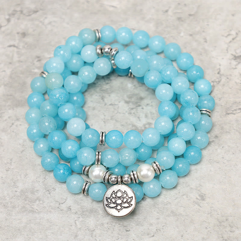 Buddha Stones Natürliches Amazonit-Heilungs-Lotus-Mala-Armband - image 0
