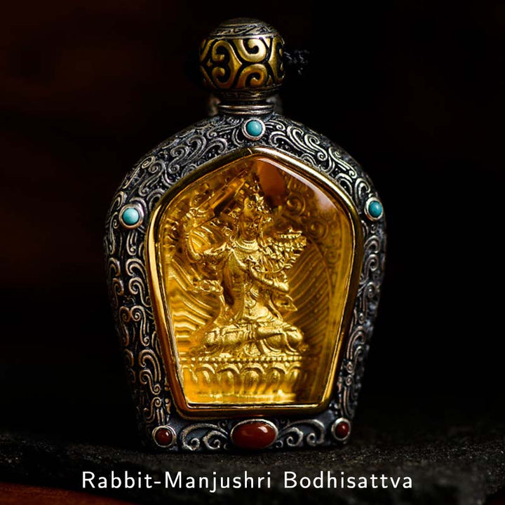 Buddha-Steine, 925er Sterlingsilber, chinesisches Sternzeichen, Geburtssymbol Buddha Om Mani Padme Hum, eingravierte Weisheits-Halskettenanhänger