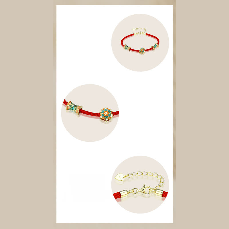 Buddha Stones Dunhuang 925 Sterling Silber Lotustrommel Neuanfang Rotes Seilarmband - image 9