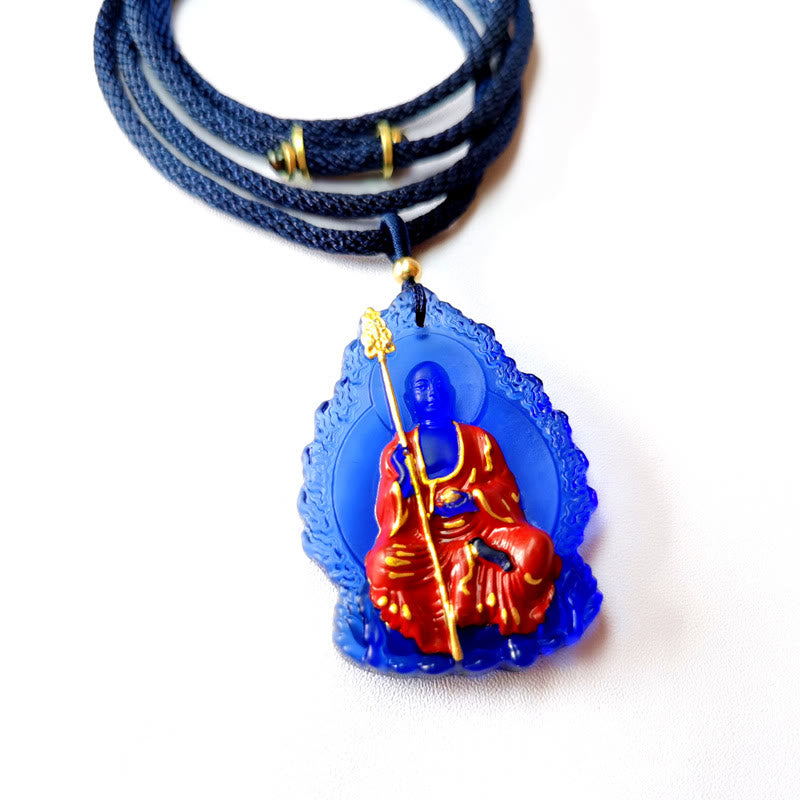 Buddha Stones Ksitigarbha Buddha Liuli Kristall Mitgefühl Amulett Halskette Anhänger - Blauer sitzender Ksitigarbha - image 10