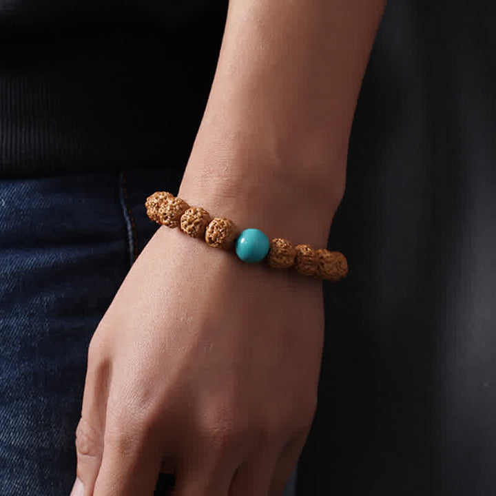 Buddha Stones Tibet Rudraksha Bodhi Seed Dzi Bead Bernstein Türkis Reichtum Armband - image 8