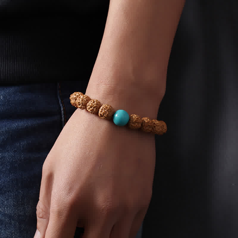 Buddha Stones Tibet Rudraksha Bodhi Seed Dzi Bead Bernstein Türkis Reichtum Armband - image 8